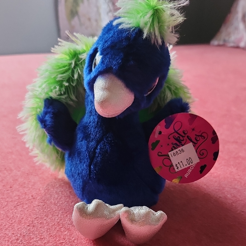 Vibrant Blue and Green Plush Peacock Toy for Small Pets